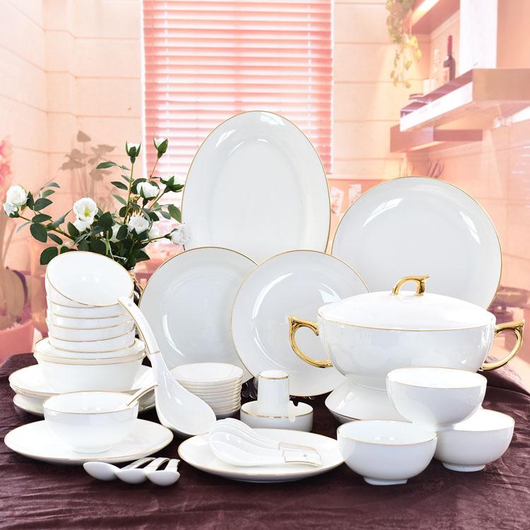 46-piece Golden Rimmed Porcelain Dinnerware Present Suit