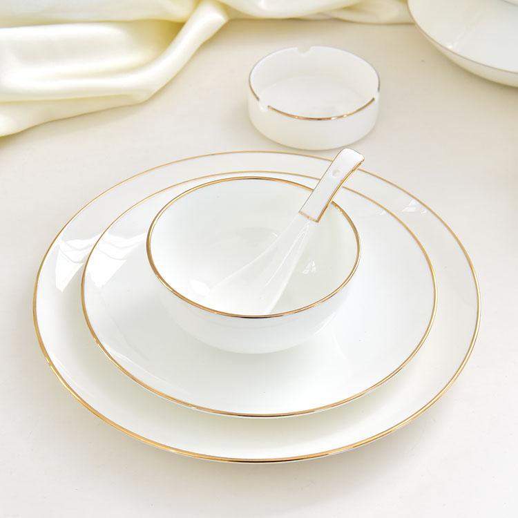 46-piece Golden Rimmed Porcelain Dinnerware Present Suit