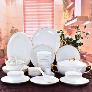 46-piece Golden Rimmed Porcelain Dinnerware Present Suit