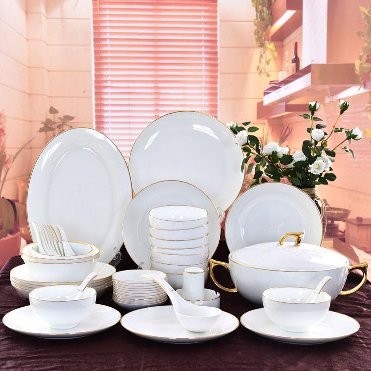 46-piece Golden Rimmed Porcelain Dinnerware Present Suit