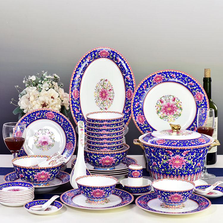 48-piece Blue Colorful Porcelain Dinnerware