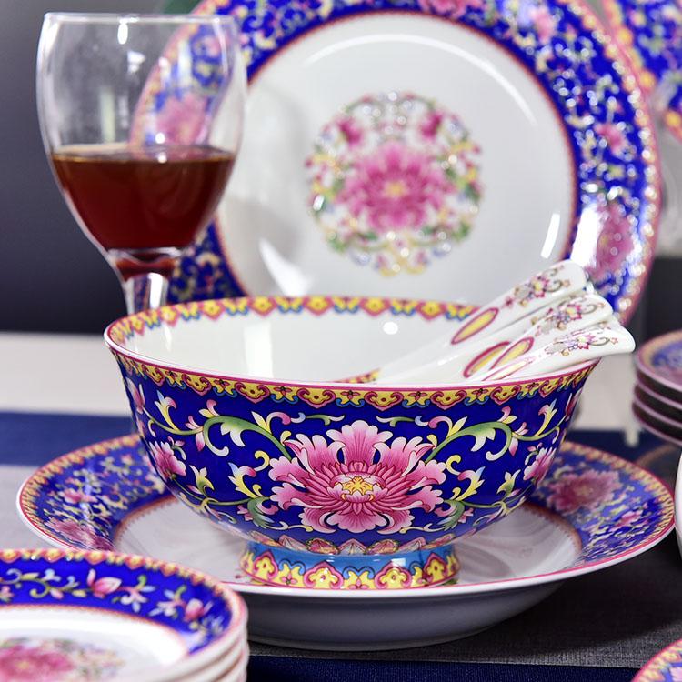 48-piece Blue Colorful Porcelain Dinnerware
