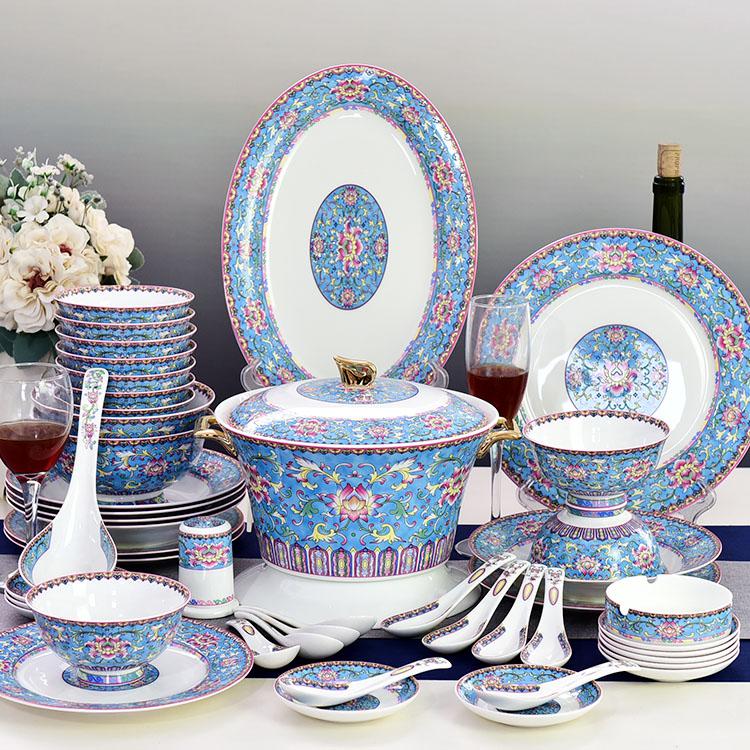 48-piece Light Blue Colorful Porcelain Dinnerware