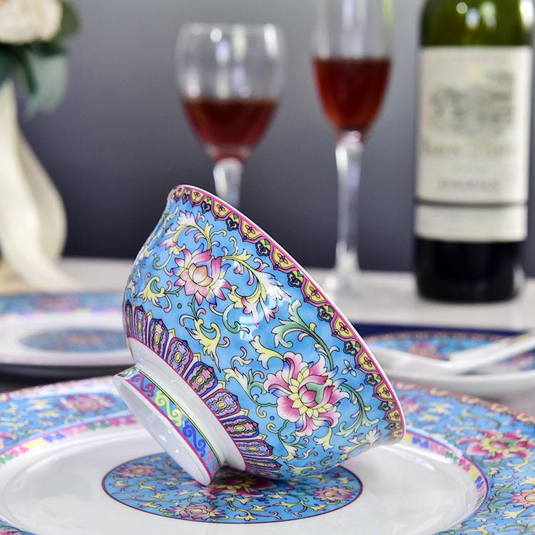 48-piece Light Blue Colorful Porcelain Dinnerware
