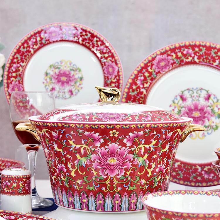 48-piece Pink Colorful Porcelain Dinnerware