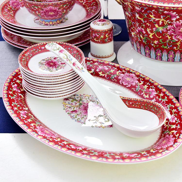 48-piece Pink Colorful Porcelain Dinnerware