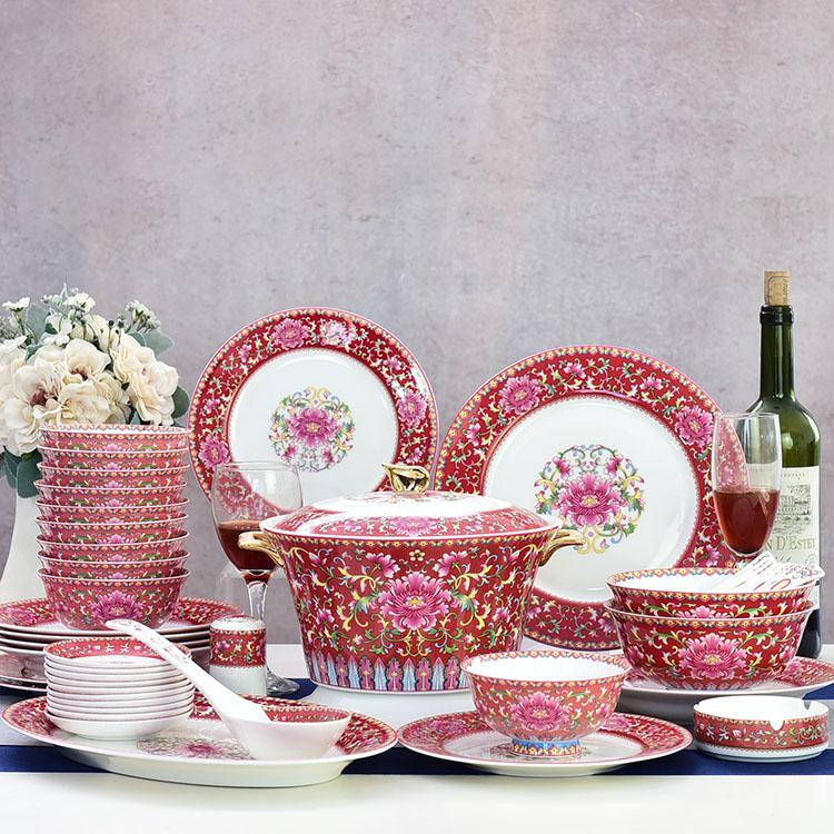 48-piece Pink Colorful Porcelain Dinnerware