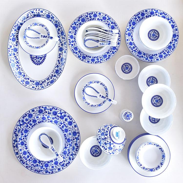 50-piece Blue and White Dinnerware Present Suit