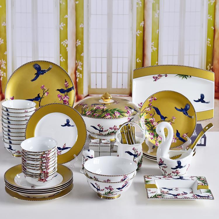 60-piece Singing Birds and Aromatic Flowers Porcelain Dinnerware