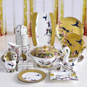 60-piece Singing Birds and Aromatic Flowers Porcelain Dinnerware