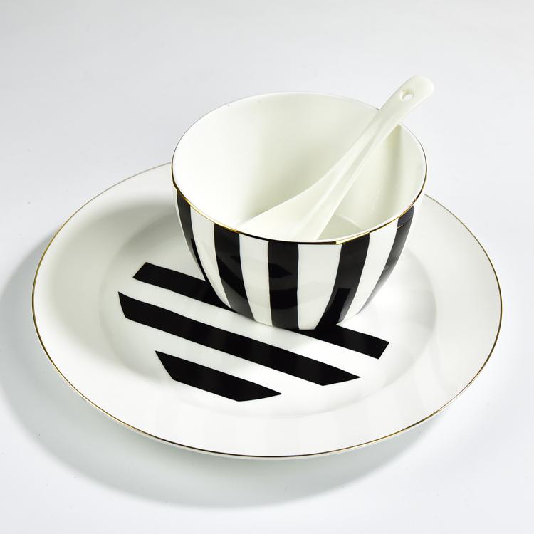 Black and White Stripes Single-person Porcelain Dinnerware