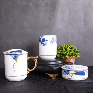 Blue Flower Bone China Office 3-piece Suit