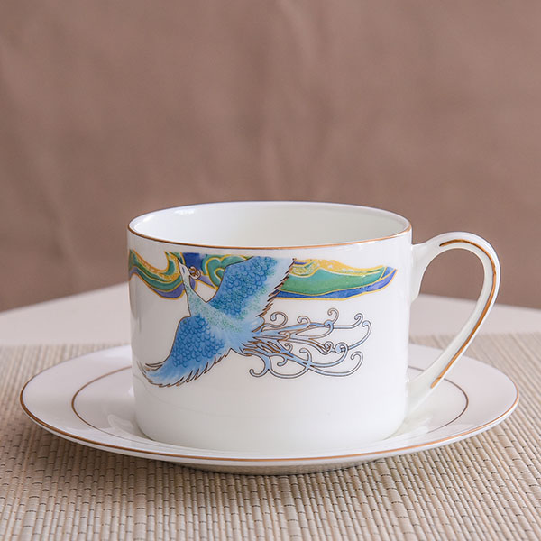 Blue Phoenix Bone China Coffee Cup and Saucer