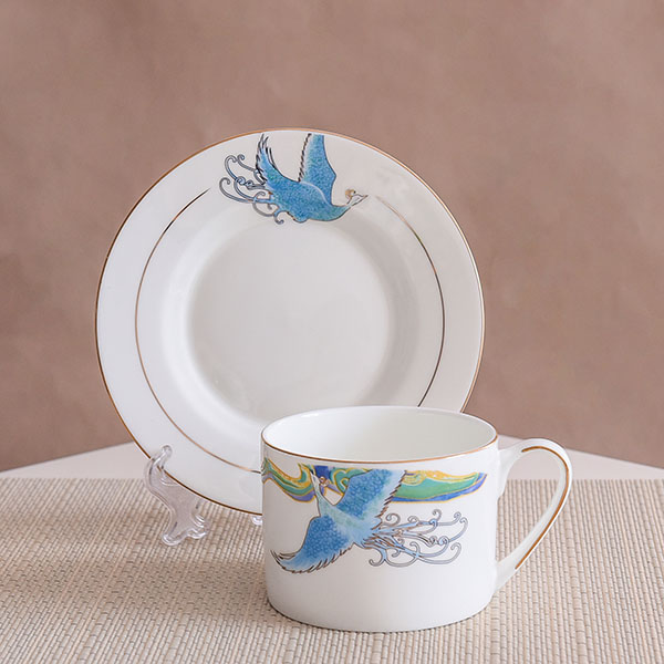 Blue Phoenix Bone China Coffee Cup and Saucer