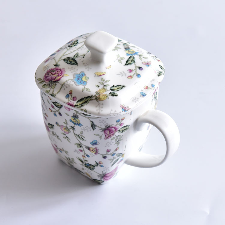 Bone China Covered Cup High Capacity Breakfast Mug Cup