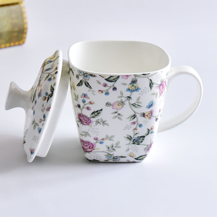 Bone China Covered Cup High Capacity Breakfast Mug Cup