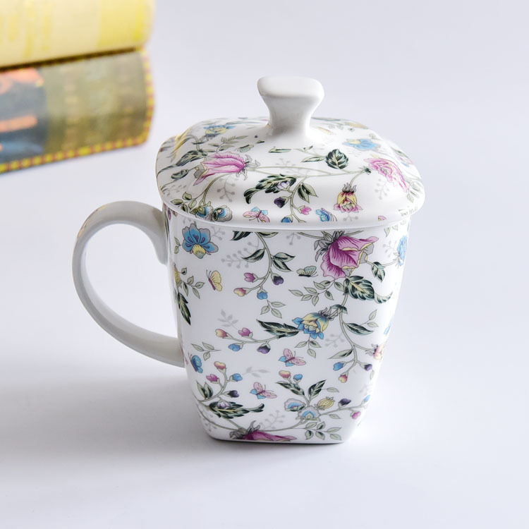 Bone China Covered Cup High Capacity Breakfast Mug Cup