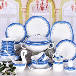 Classical Blue Rimmed Porcelain Dinnerware