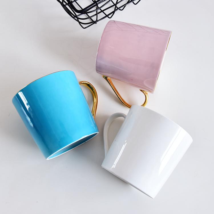 Color Glazed Golden Handle Porcelain Breakfast Cup