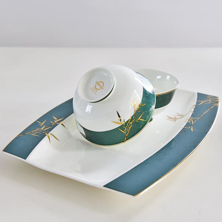 Customizable 46-piece Golden Bamboo Porcelain Dinnerware