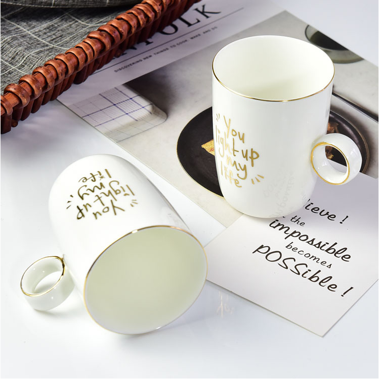 Customizable Gold Rimmed Gild Diamond Porcelain Cup