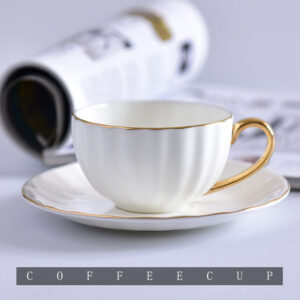 Customizable Golden Handle Pumpkin Bone China Coffee Cup and Saucer