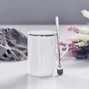 Customizable Platinum Rimmed Porcelain Covered Cup