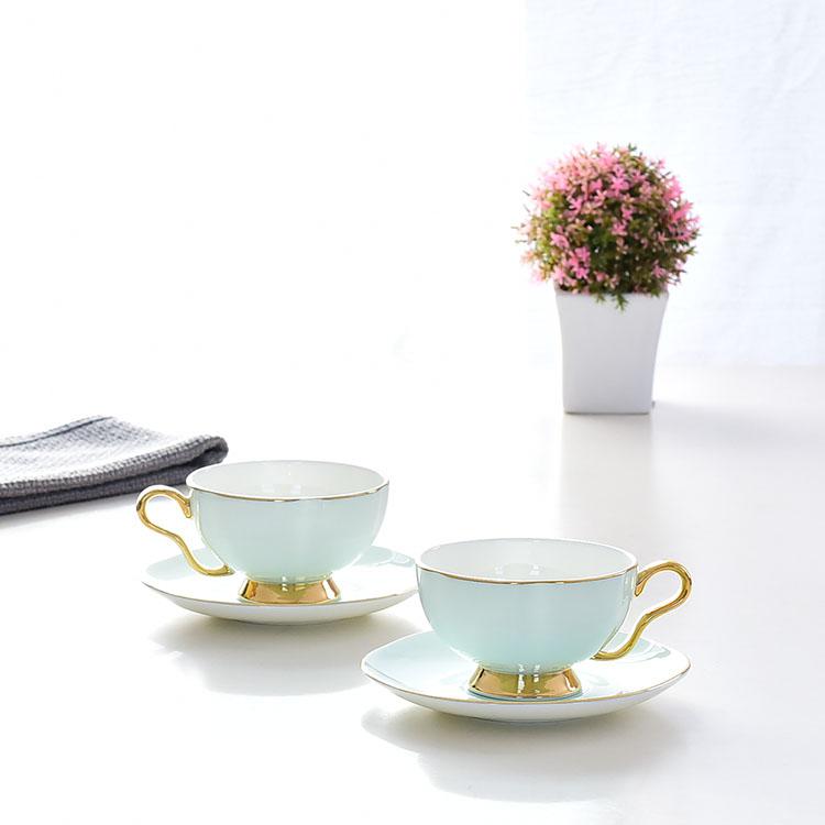 Cyan Glazed Bone China Coffee Cup and Saucer