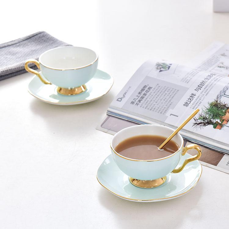 Cyan Glazed Bone China Coffee Cup and Saucer