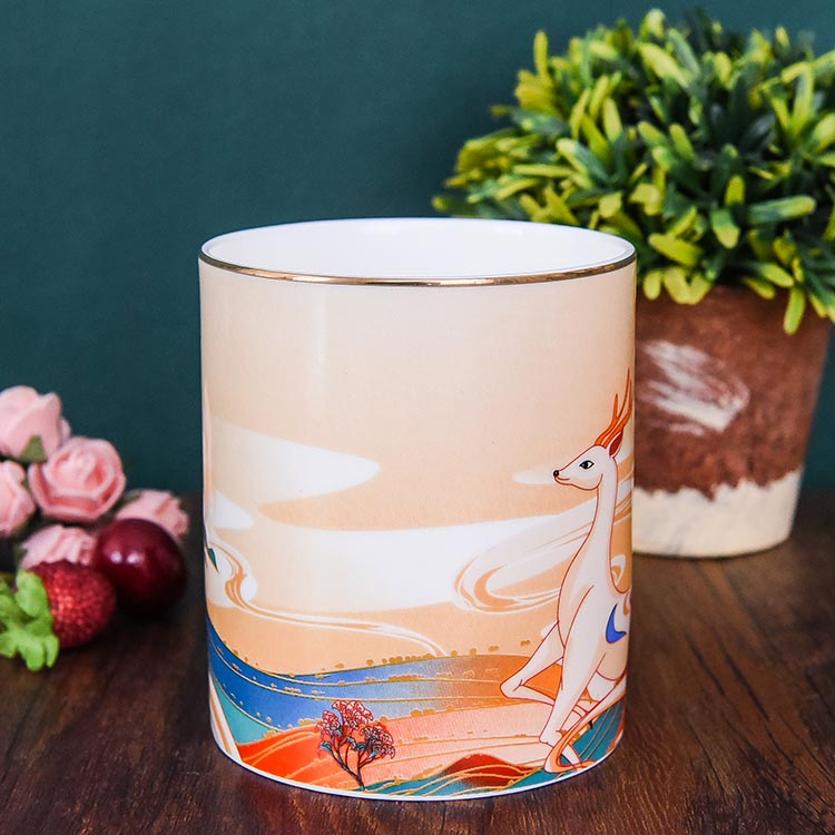 Dream Pursuing Deer Porcelain Cup