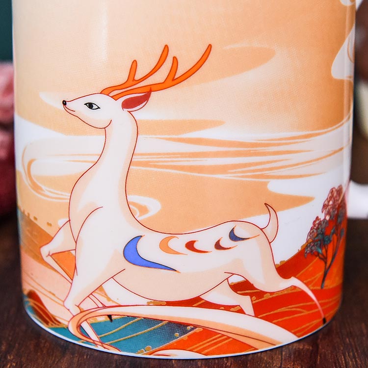 Dream Pursuing Deer Porcelain Cup