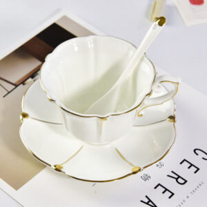 European Style Golden Beads Bone China Coffee Cup and Saucer