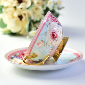 European Style Golden Handle Bone China Coffee Cup and Saucer