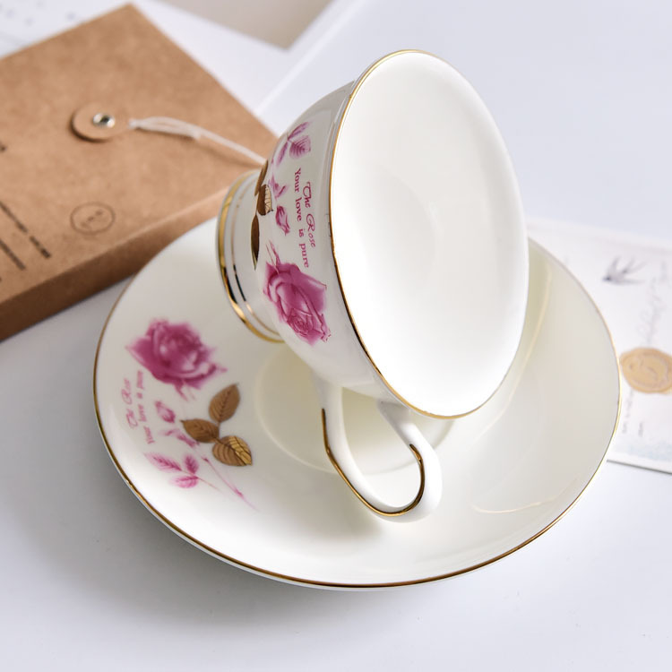 Gold Leaf Rose Bone China Coffee Cup and Saucer