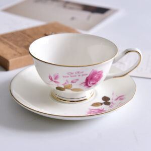 Gold Leaf Rose Bone China Coffee Cup and Saucer