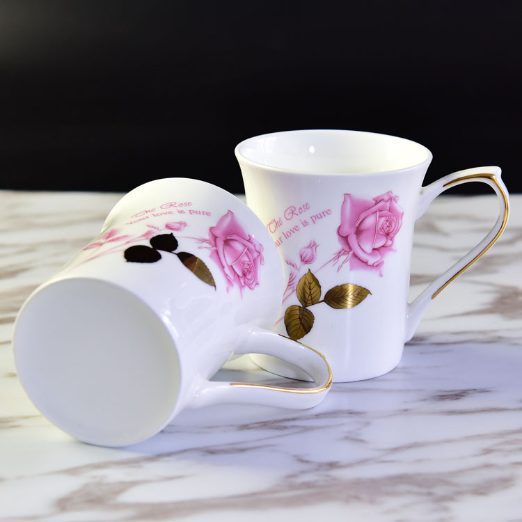 Gold Leaf Rose Present Porcelain Inverted Mouth Cup
