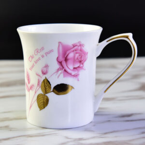 Gold Leaf Rose Present Porcelain Inverted Mouth Cup