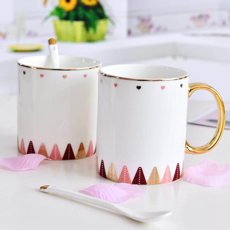 Golden Handle Geometry Straight Porcelain Cup