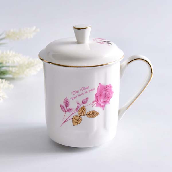 Golden Rimmed Bone China Rose Meeting Cup