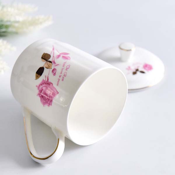 Golden Rimmed Bone China Rose Meeting Cup