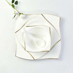 Golden Rimmed Corner Plate Dinnerware