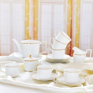 Golden Rimmed European Style Bone China Coffee Cup Set