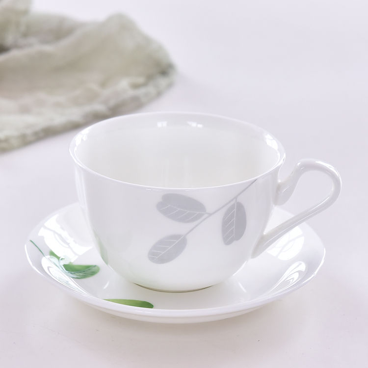 Green Bamboo Bone China Coffee Cup and Saucer