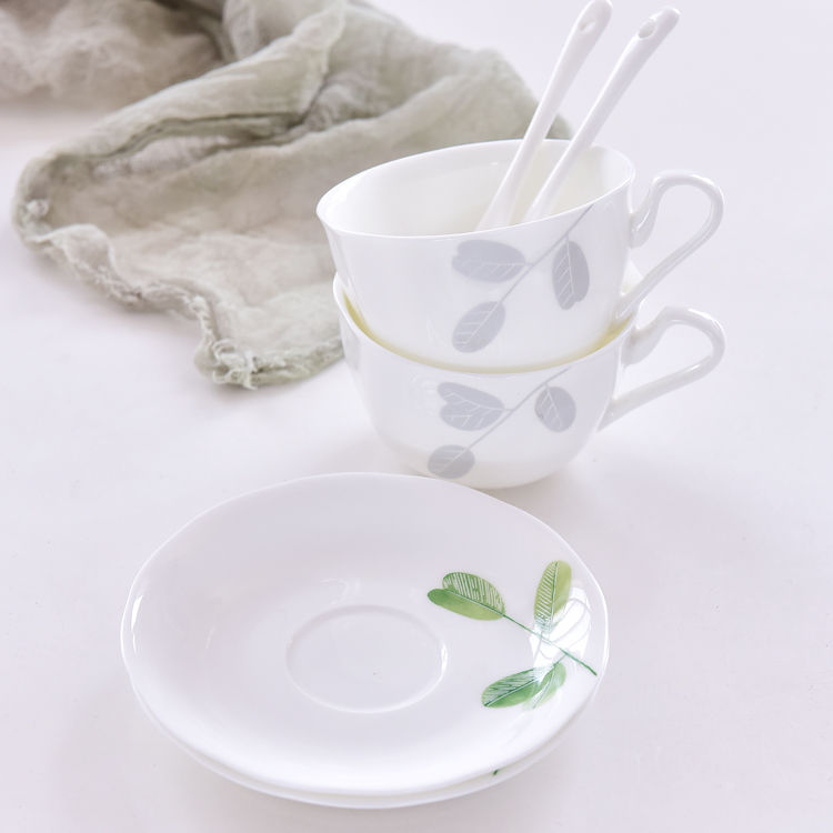 Green Bamboo Bone China Coffee Cup and Saucer