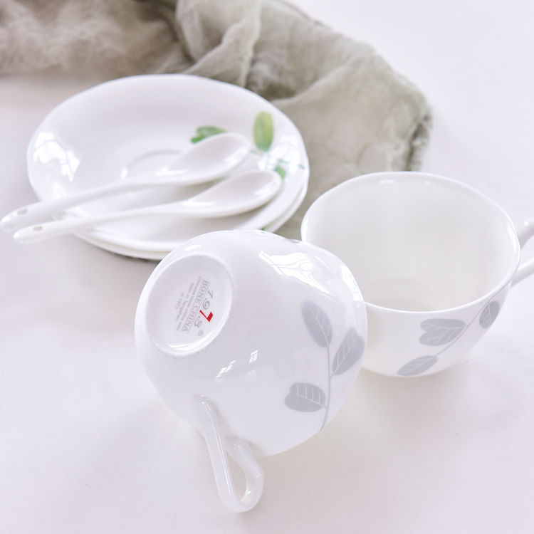 Green Bamboo Bone China Coffee Cup and Saucer