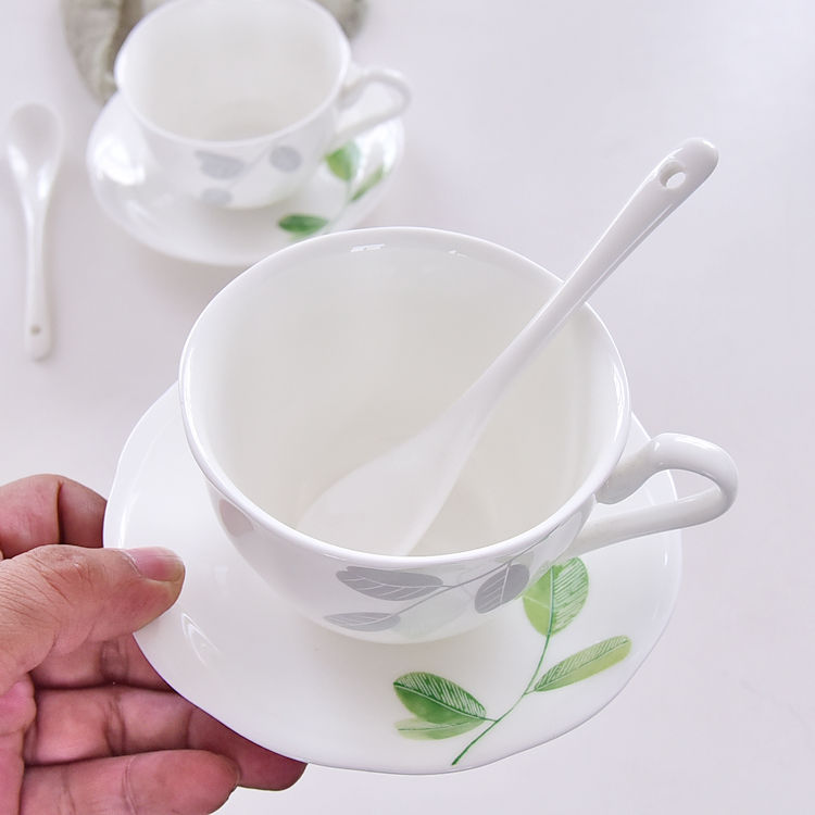Green Bamboo Bone China Coffee Cup and Saucer