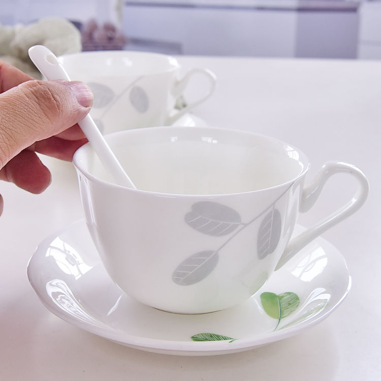 Green Bamboo Bone China Coffee Cup and Saucer