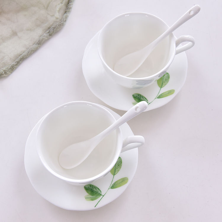 Green Bamboo Bone China Coffee Cup and Saucer