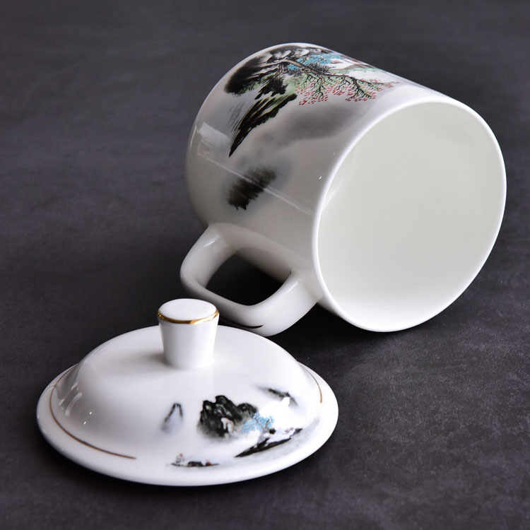Ink Landscape Bone China Covered Meeting Cup