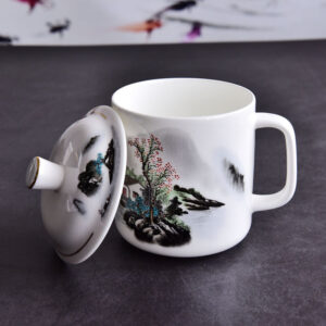 Ink Landscape Bone China Covered Meeting Cup